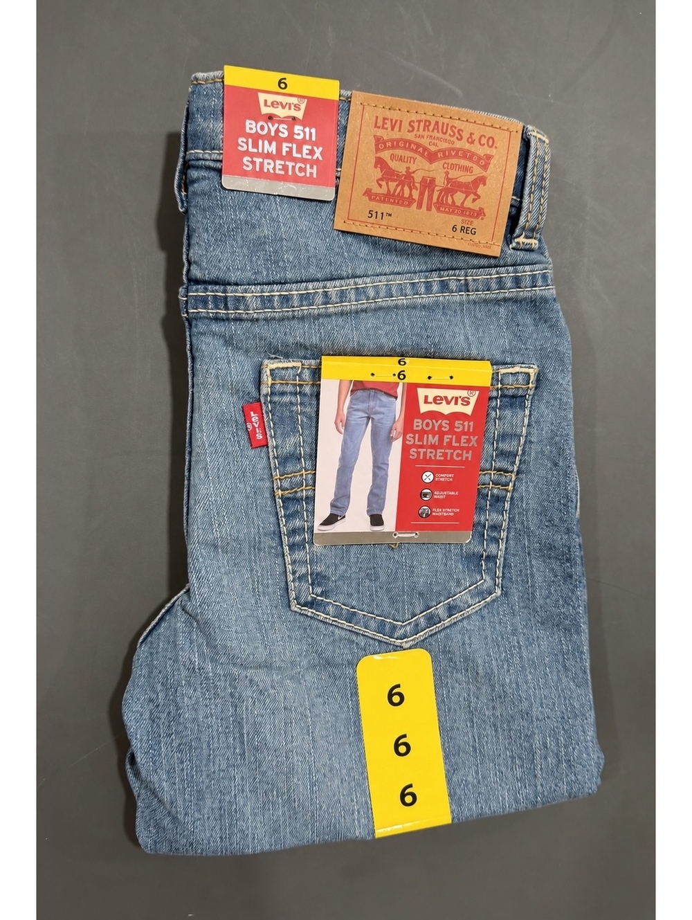 Levi’s Boys 511 Slim Flex Stretch Jeans Adjustable Waist NWT Size 6